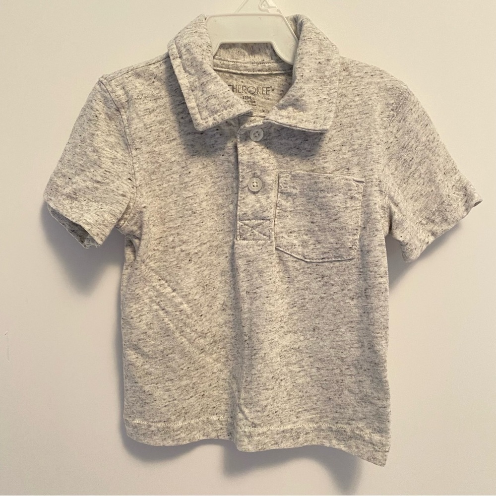Cherokee Baby Boy's Polo With Pocket Light Gray Heather Size 12 Months